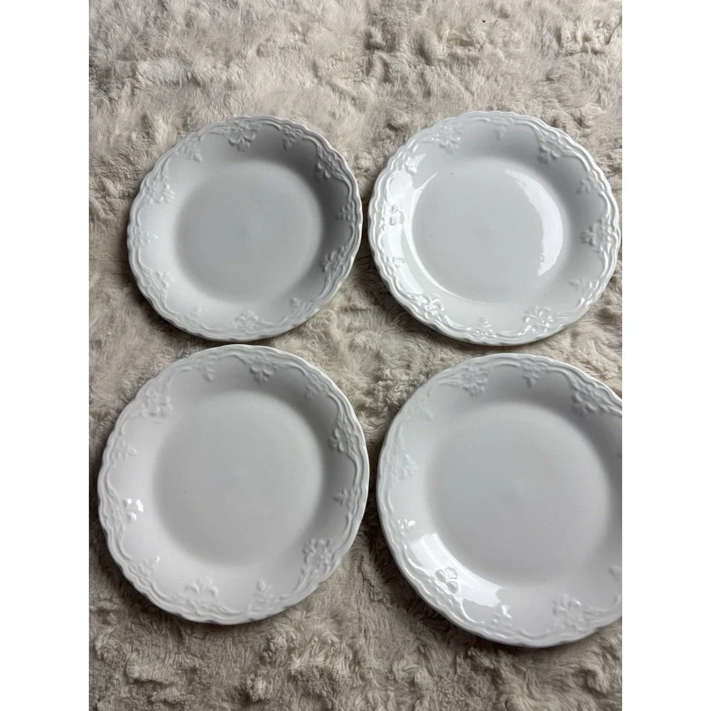 Tabletops‎ Gallery Versailles White Floral Embossed 4 Salad Dessert Plates 8